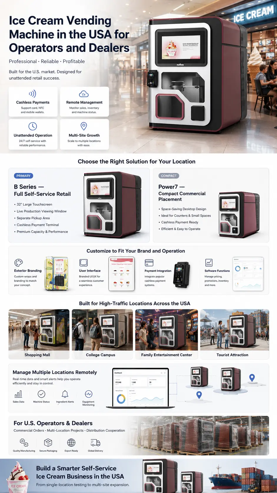 ice cream vending machine USA for shopping mall operators