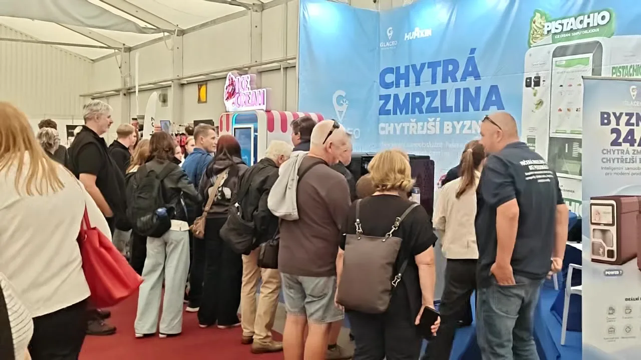 Visitors gathering at the ice cream vending machine booth at GASTRO SWEET FEST in the Czech Republic